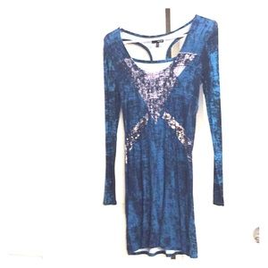 A long-sleeve patterned blue dress from Pacsun